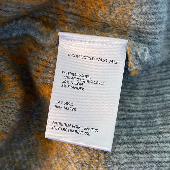 TRIBAL Woman’s V-Neck Intarsia Gray Inlay Floral Accent Sweater-Sunset Large - Picture 11 of 16